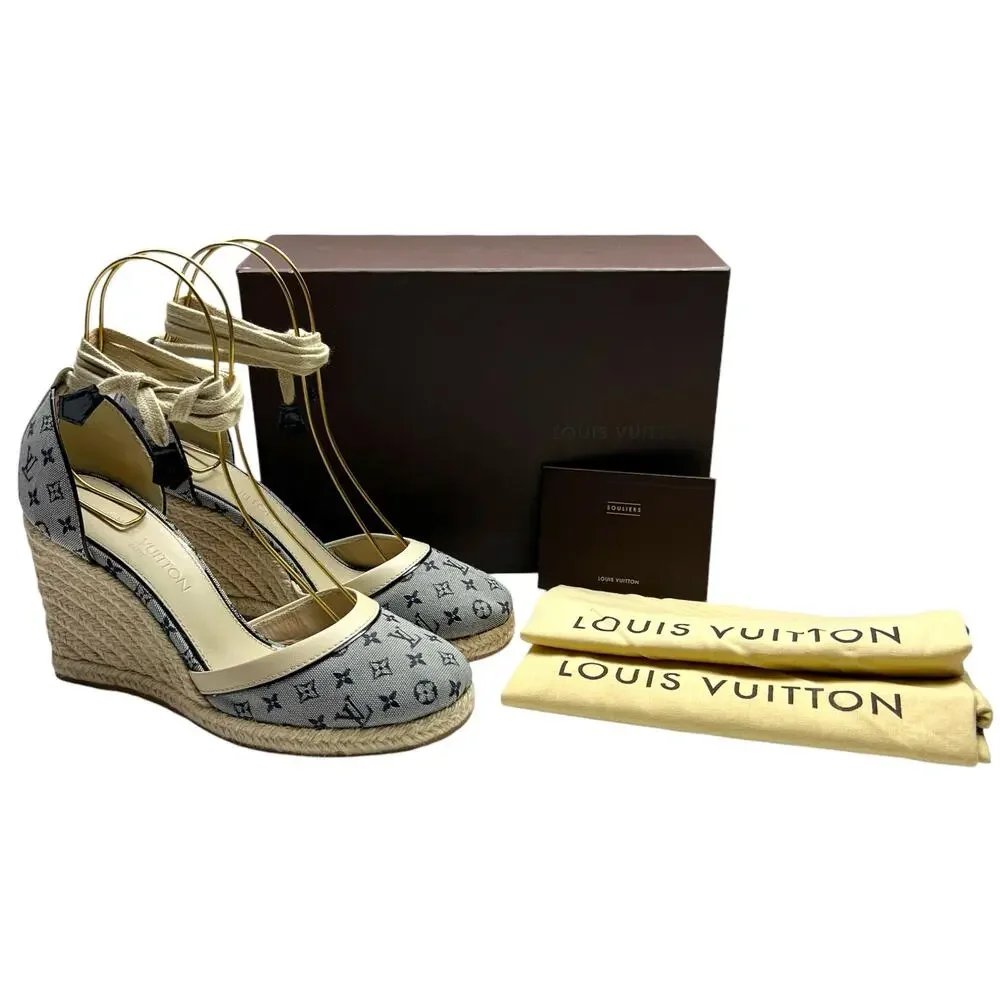 LOUIS VUITTON Ibiza LV Monogram Canvas Espadrille Wedges Sandals EU 40 US 10